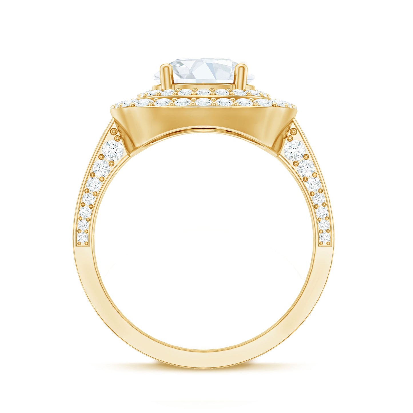 8mm Round Shape Moissanite Double Halo Statement Ring