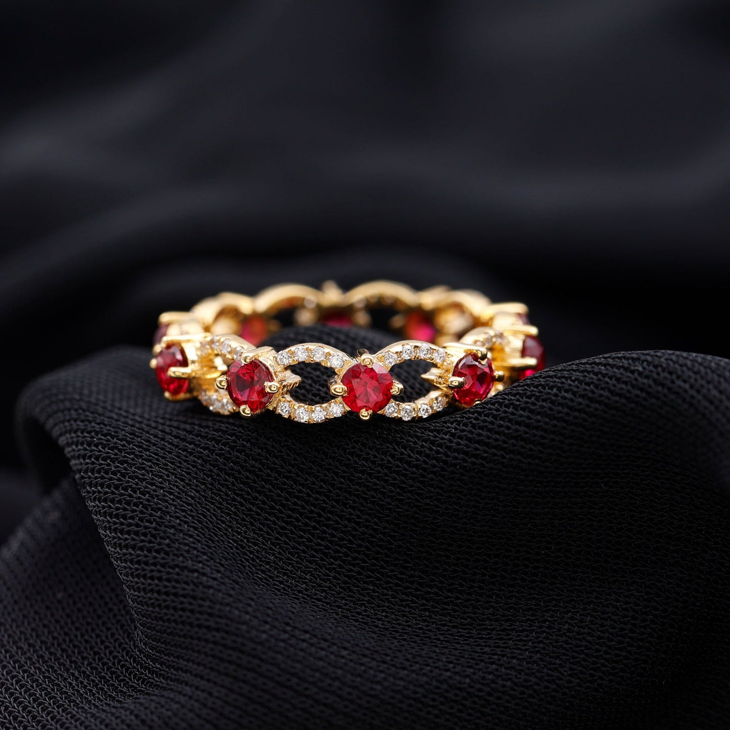 1.75 CT Lab Created Ruby Full Eternity Ring with Diamond