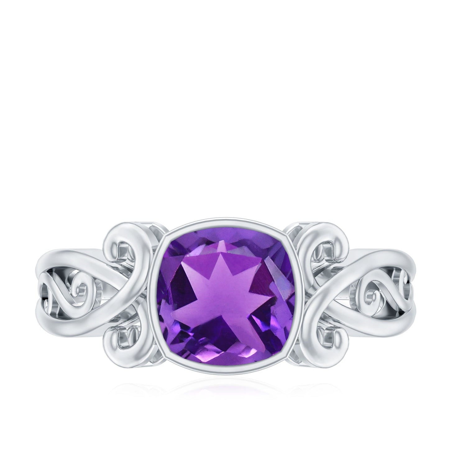 2 CT Vintage Inspired Cushion Cut Amethyst Solitaire Ring