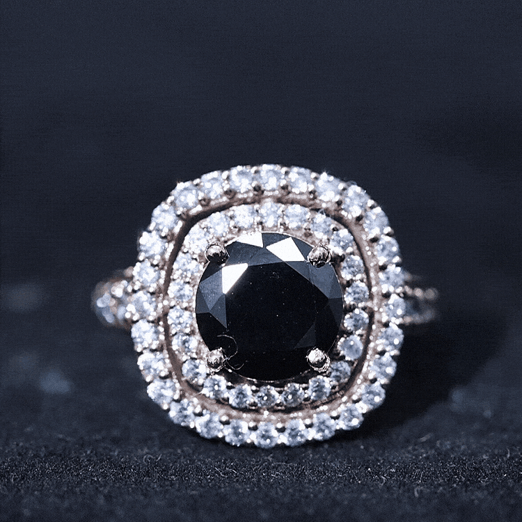 Lab Grown Black Diamond Double Halo Engagement Ring With Moissanite