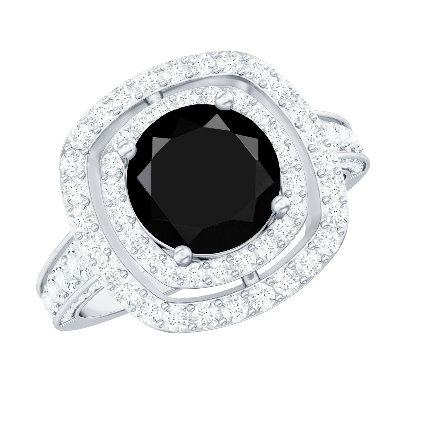 Lab Grown Black Diamond Double Halo Engagement Ring With Moissanite
