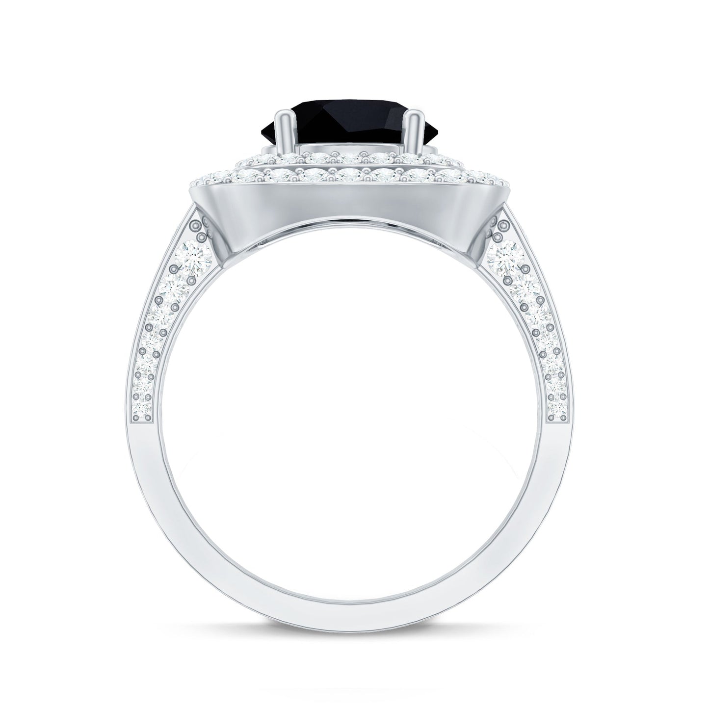 Lab Grown Black Diamond Double Halo Engagement Ring With Moissanite