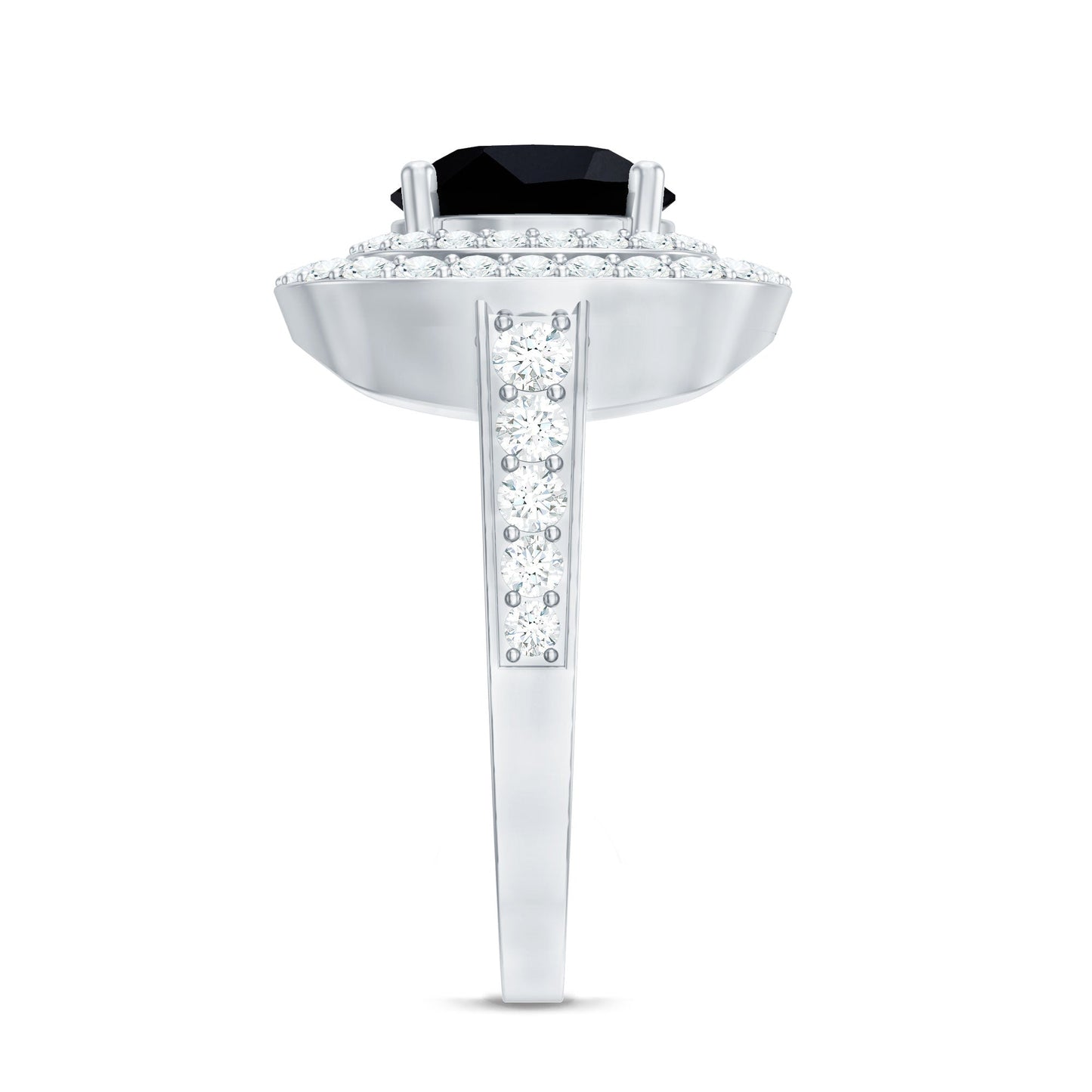 Lab Grown Black Diamond Double Halo Engagement Ring With Moissanite