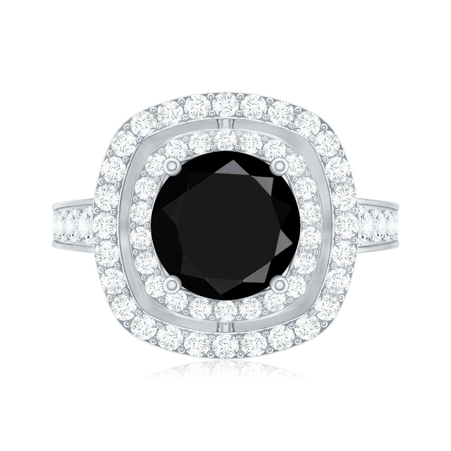 Lab Grown Black Diamond Double Halo Engagement Ring With Moissanite