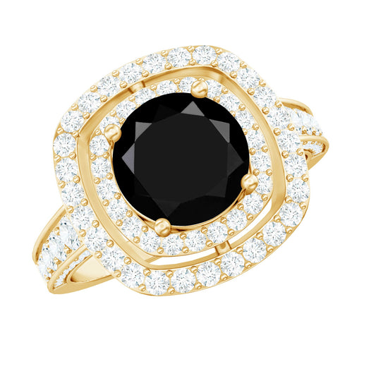Lab Grown Black Diamond Double Halo Engagement Ring With Moissanite