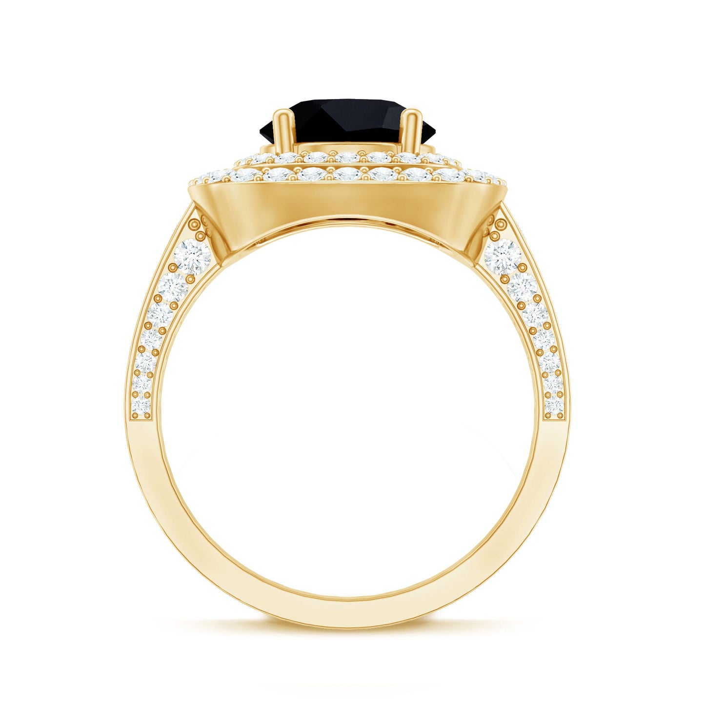 Lab Grown Black Diamond Double Halo Engagement Ring With Moissanite