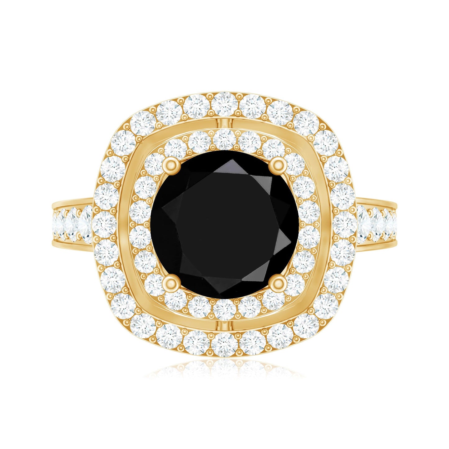Lab Grown Black Diamond Double Halo Engagement Ring With Moissanite
