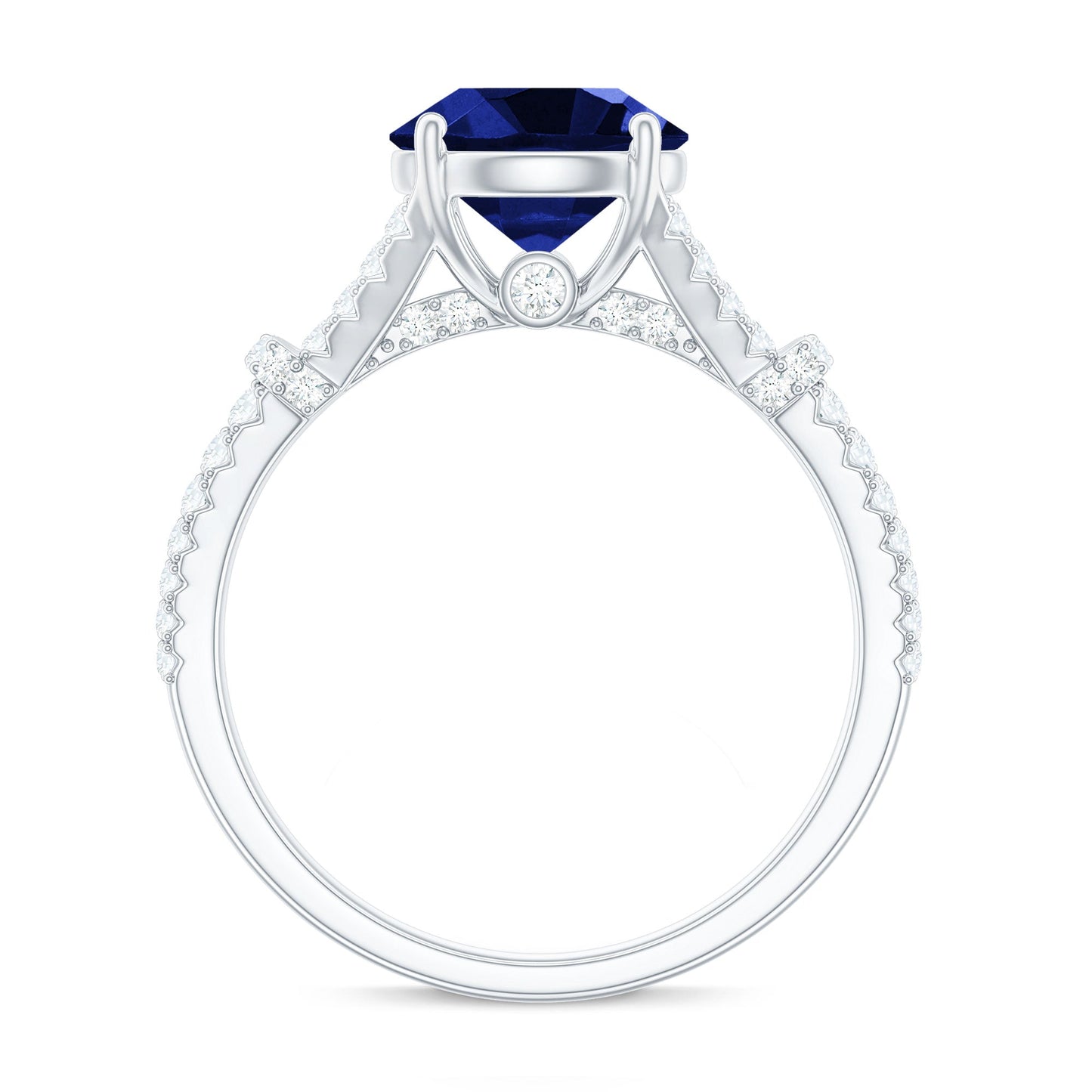 Certified 2.7 Carat Lab Grown Blue Sapphire Engagement Ring with Diamond Split Shank