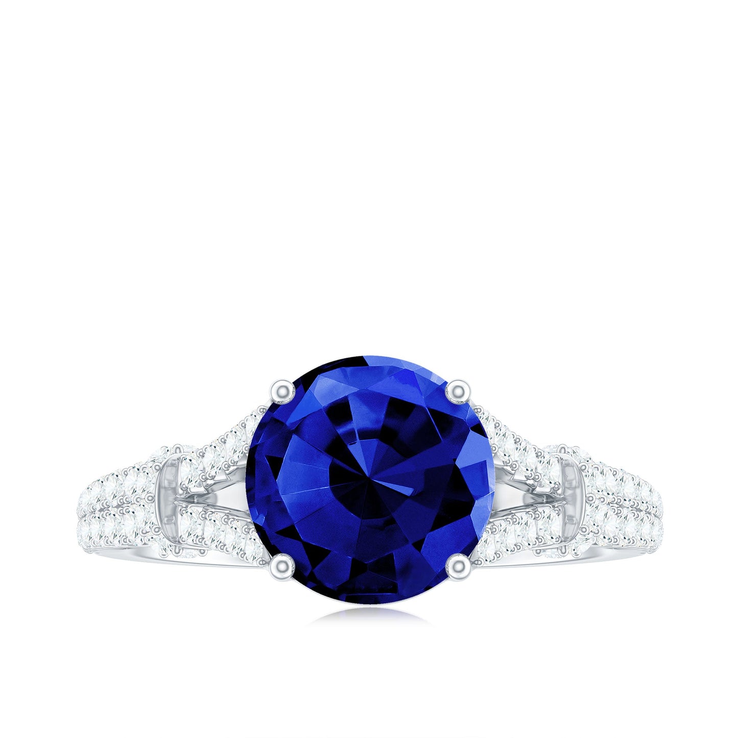 Certified 2.7 Carat Lab Grown Blue Sapphire Engagement Ring with Diamond Split Shank