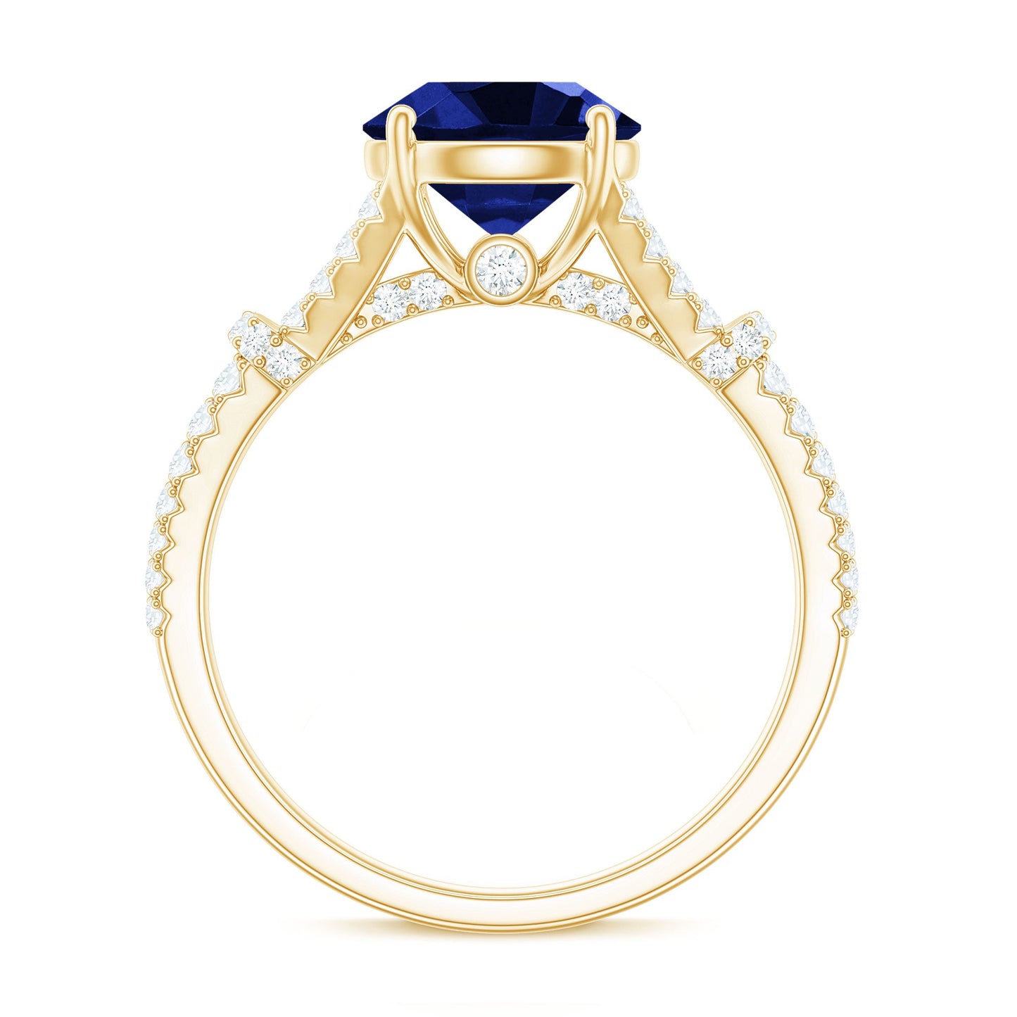 Certified 2.7 Carat Lab Grown Blue Sapphire Engagement Ring with Diamond Split Shank