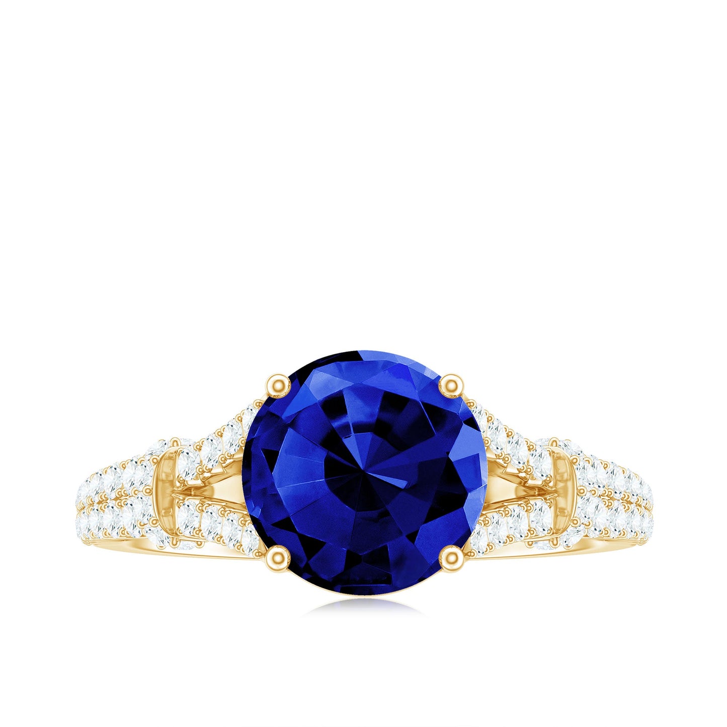 Certified 2.7 Carat Lab Grown Blue Sapphire Engagement Ring with Diamond Split Shank