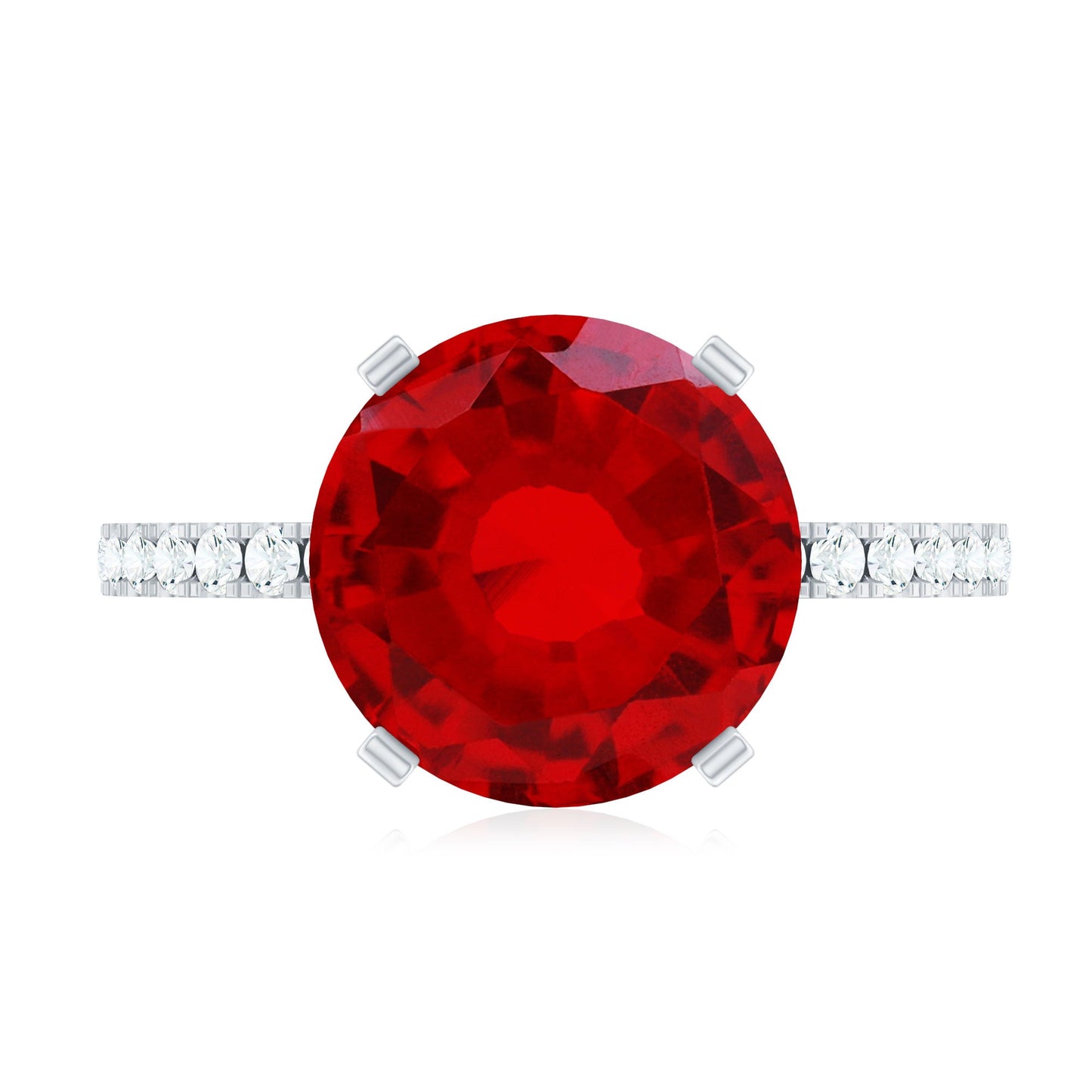 10 MM Lab Created Ruby Solitaire Engagement Ring With Real Diamonds