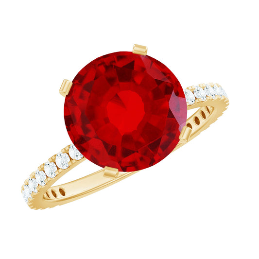 10 MM Lab Created Ruby Solitaire Engagement Ring With Real Diamonds