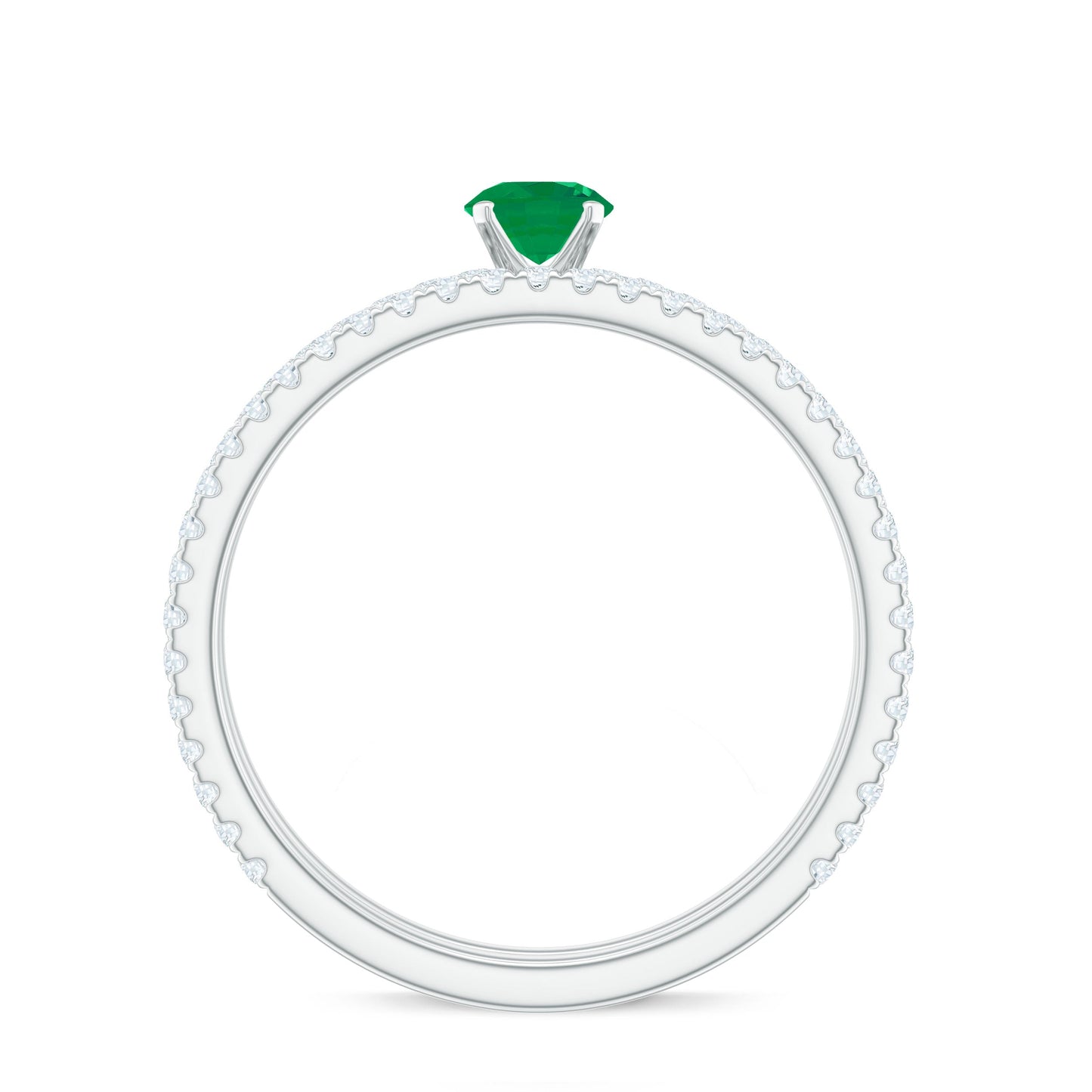 Minimal Emerald Diamond Wedding Engagement Ring Set of 2