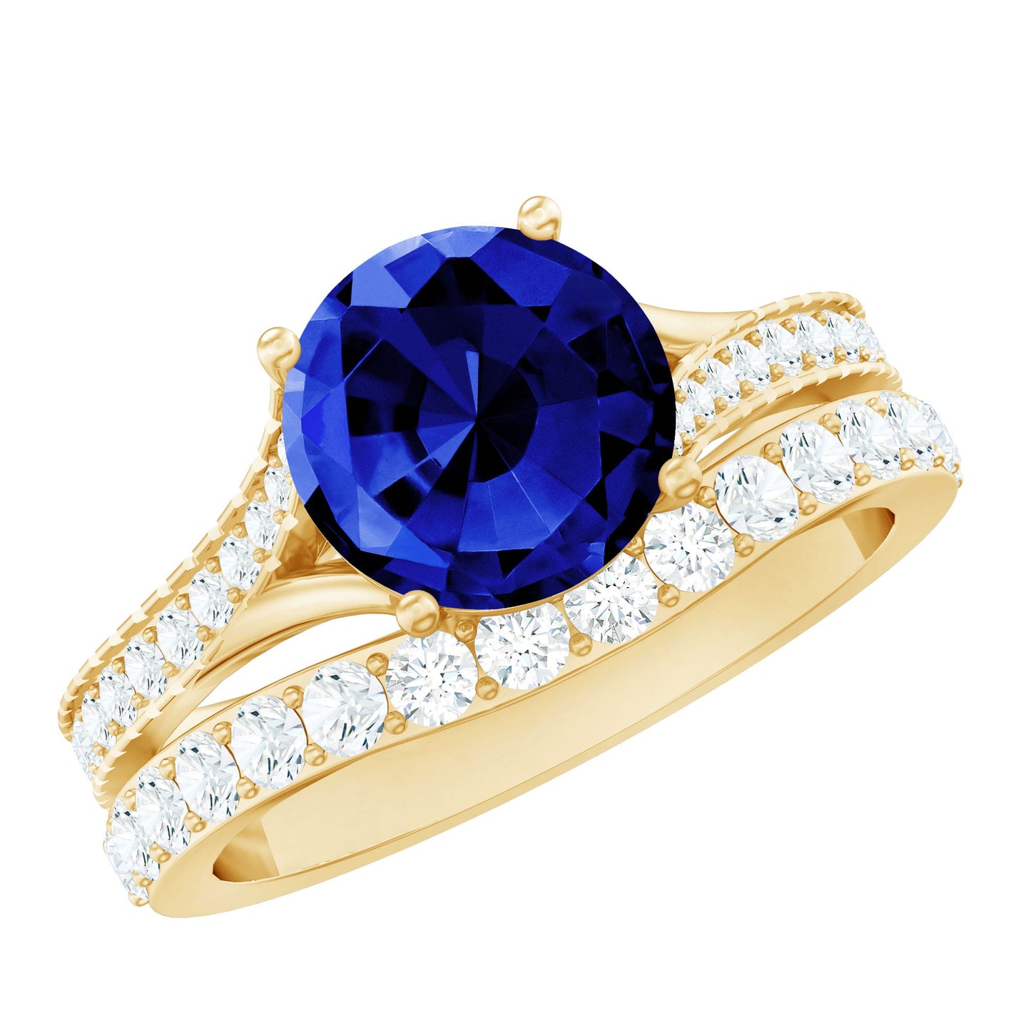 Certified 2.7 Carat Lab Grown Blue Sapphire Engagement Wedding Ring Set with Moissanite