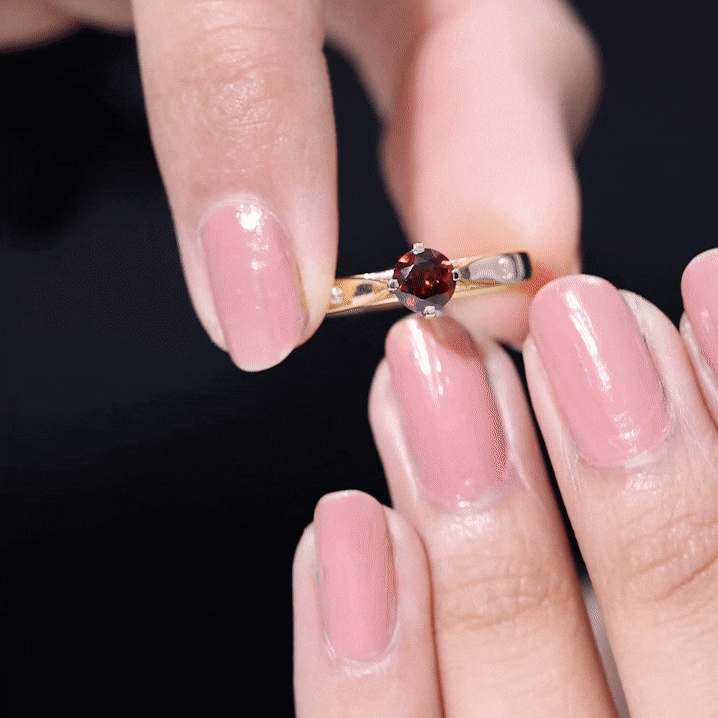 Natural 8mm Round Garnet Solitaire Engagement Ring