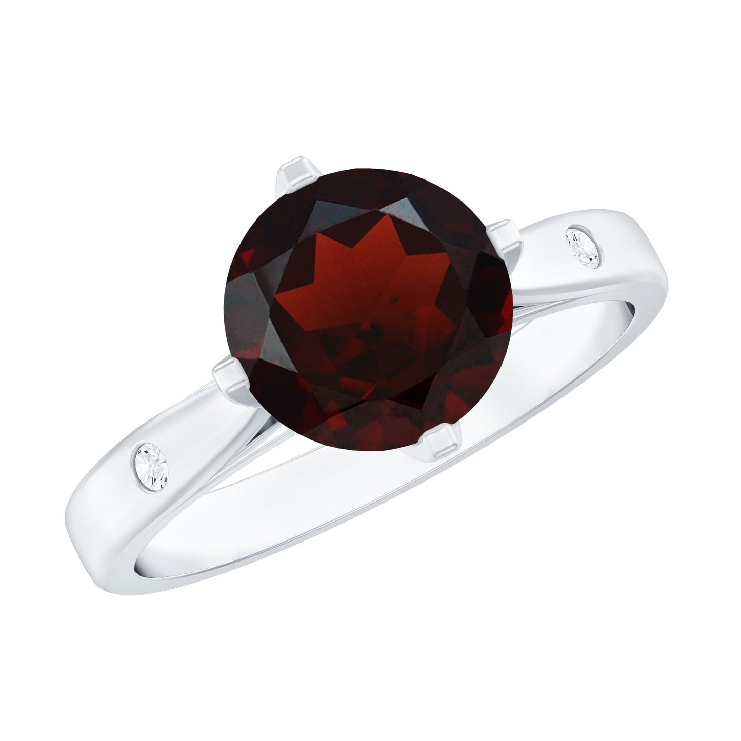 Natural 8mm Round Garnet Solitaire Engagement Ring
