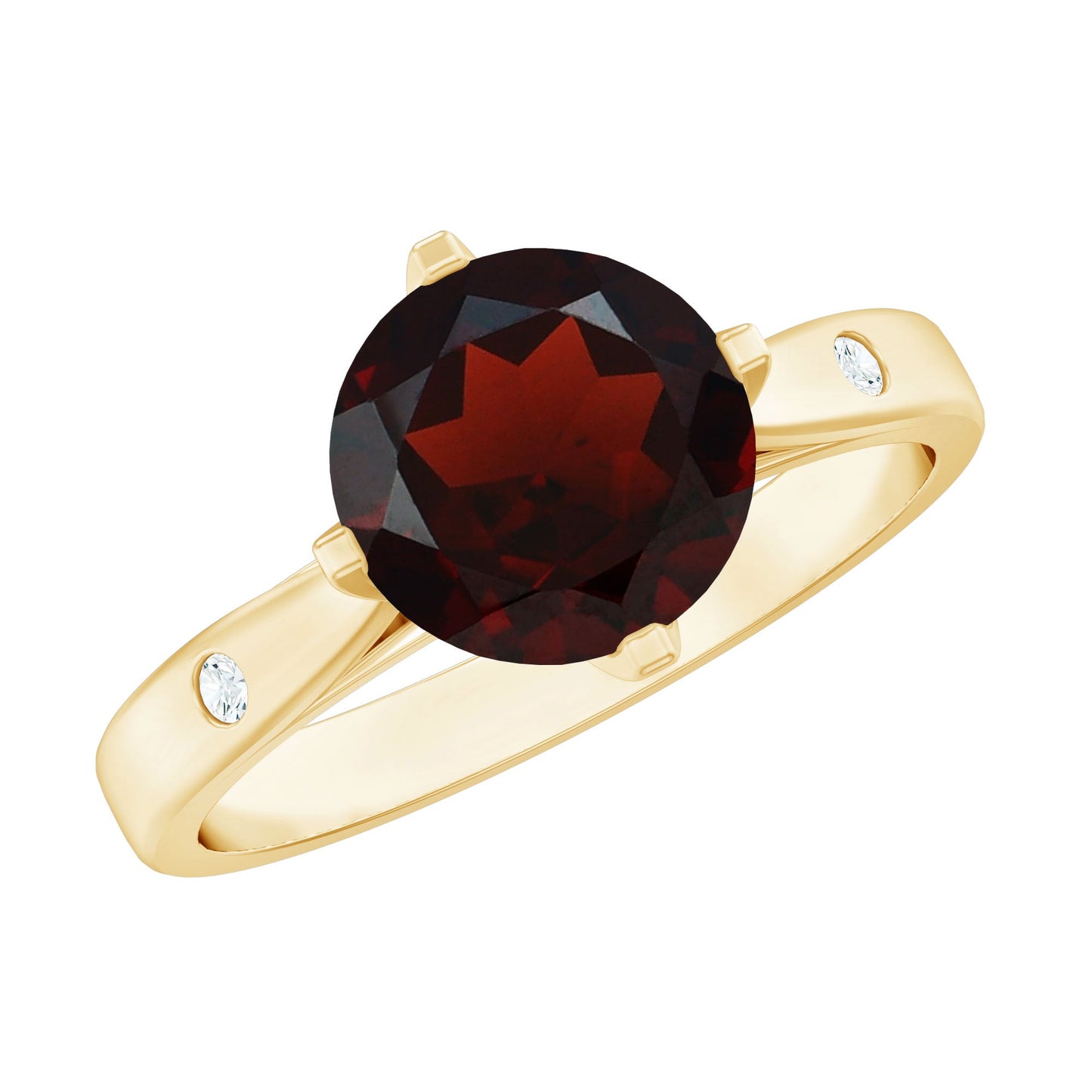 Natural 8mm Round Garnet Solitaire Engagement Ring