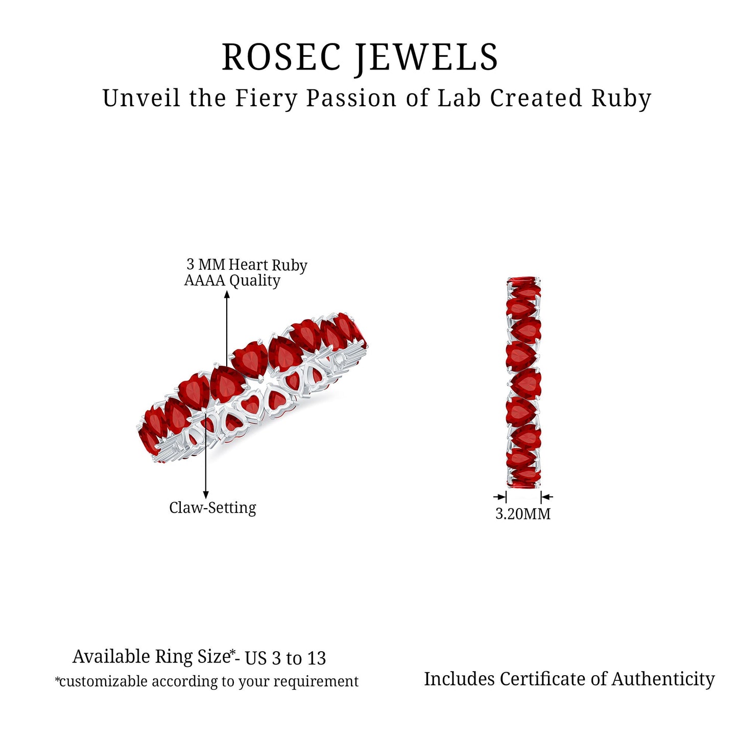 Claw Set Lab Created Ruby Heart Eternity Band Ring