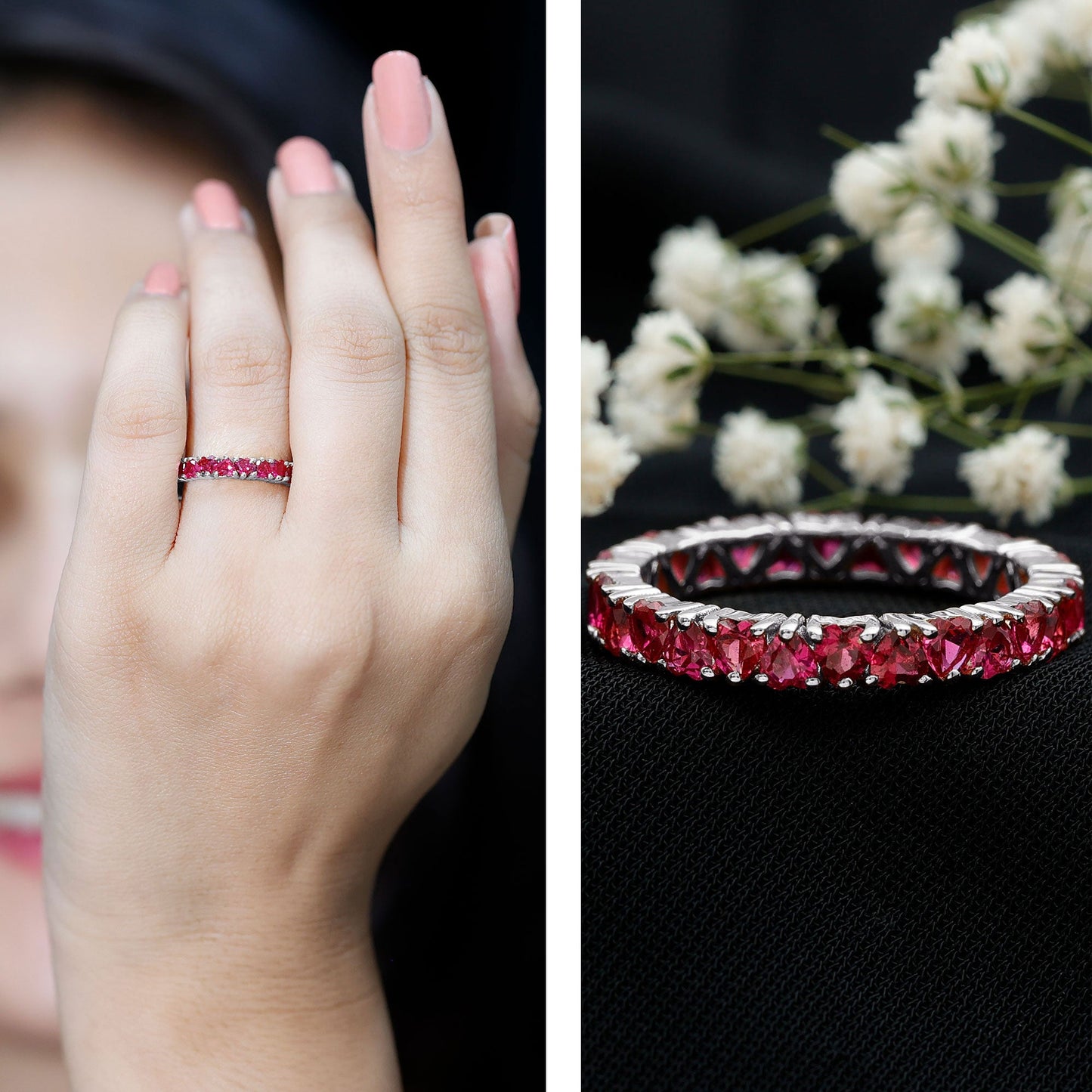 Claw Set Lab Created Ruby Heart Eternity Band Ring