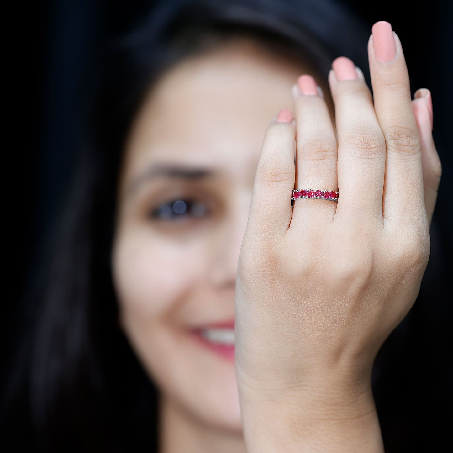 Claw Set Lab Created Ruby Heart Eternity Band Ring