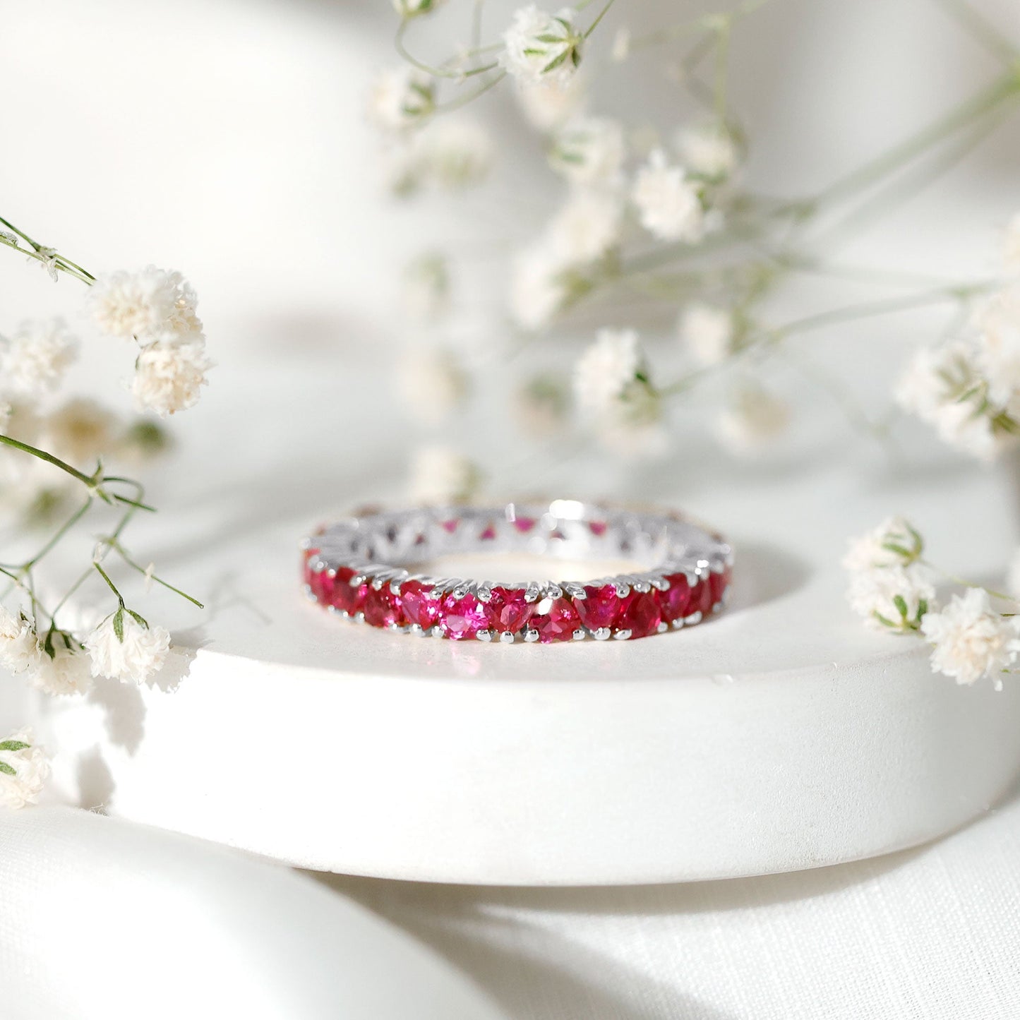Claw Set Lab Created Ruby Heart Eternity Band Ring