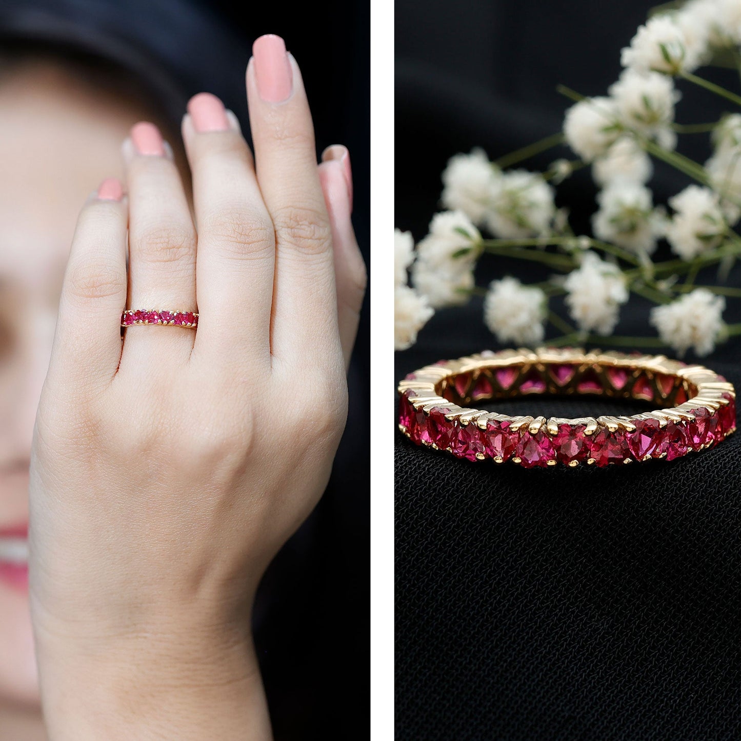 Claw Set Lab Created Ruby Heart Eternity Band Ring