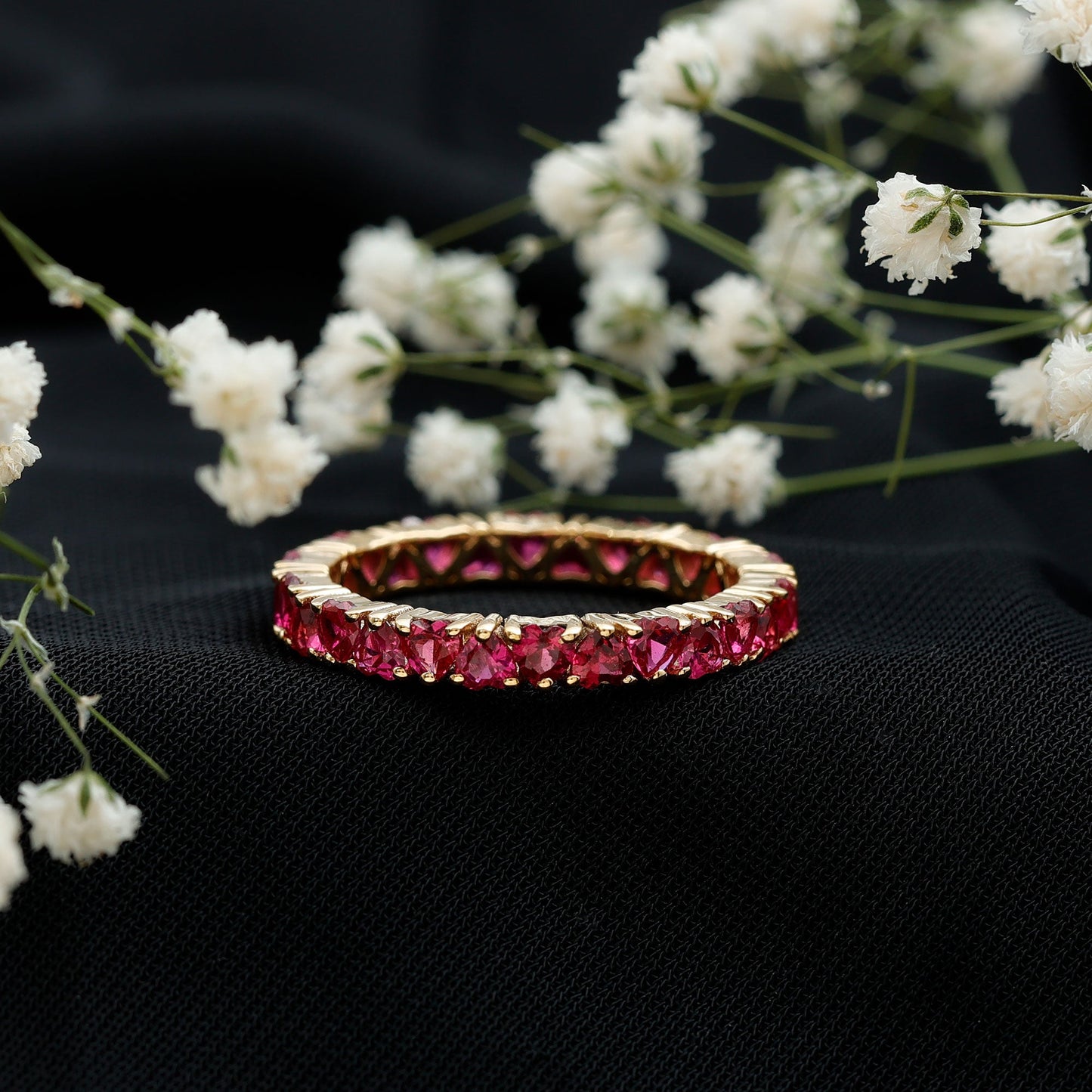 Claw Set Lab Created Ruby Heart Eternity Band Ring