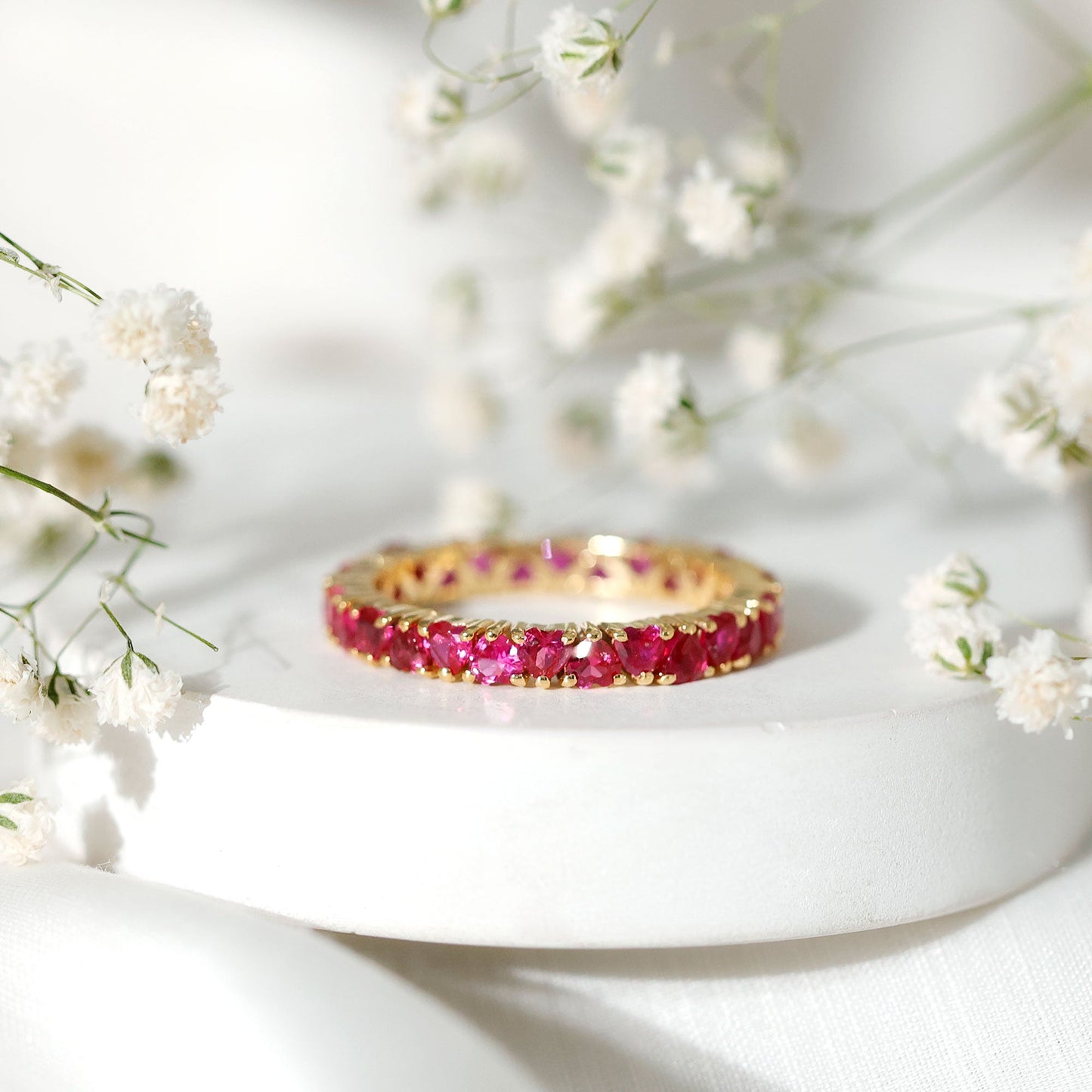 Claw Set Lab Created Ruby Heart Eternity Band Ring