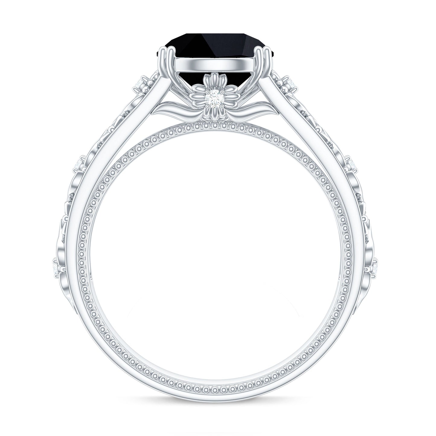Nature Inspired Black Spinel Solitaire Engagement Ring with Diamond