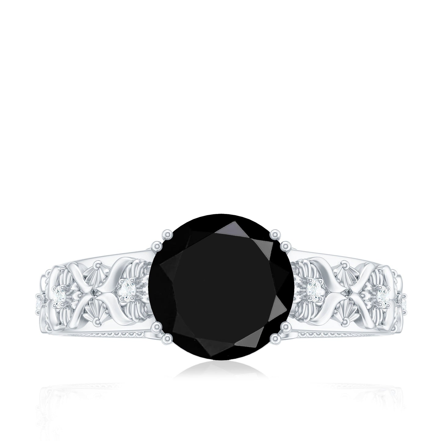 Nature Inspired Black Spinel Solitaire Engagement Ring with Diamond
