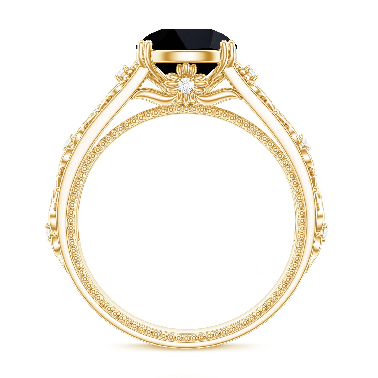 Nature Inspired Black Spinel Solitaire Engagement Ring with Diamond