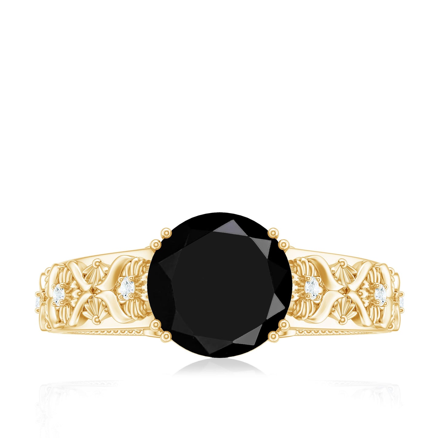 Nature Inspired Black Spinel Solitaire Engagement Ring with Diamond