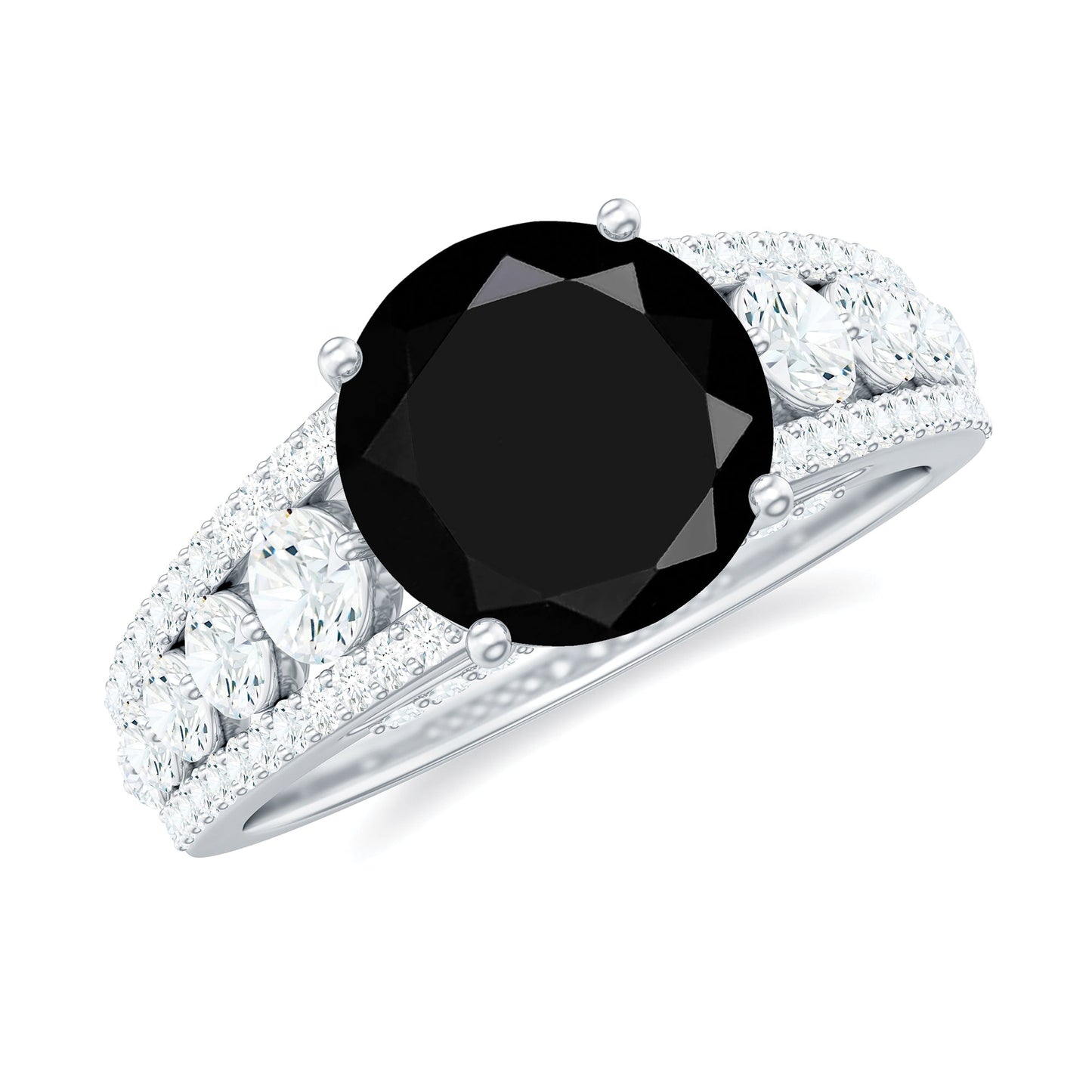 Lab-Created Black Diamond Statement Engagement Ring with Moissanite