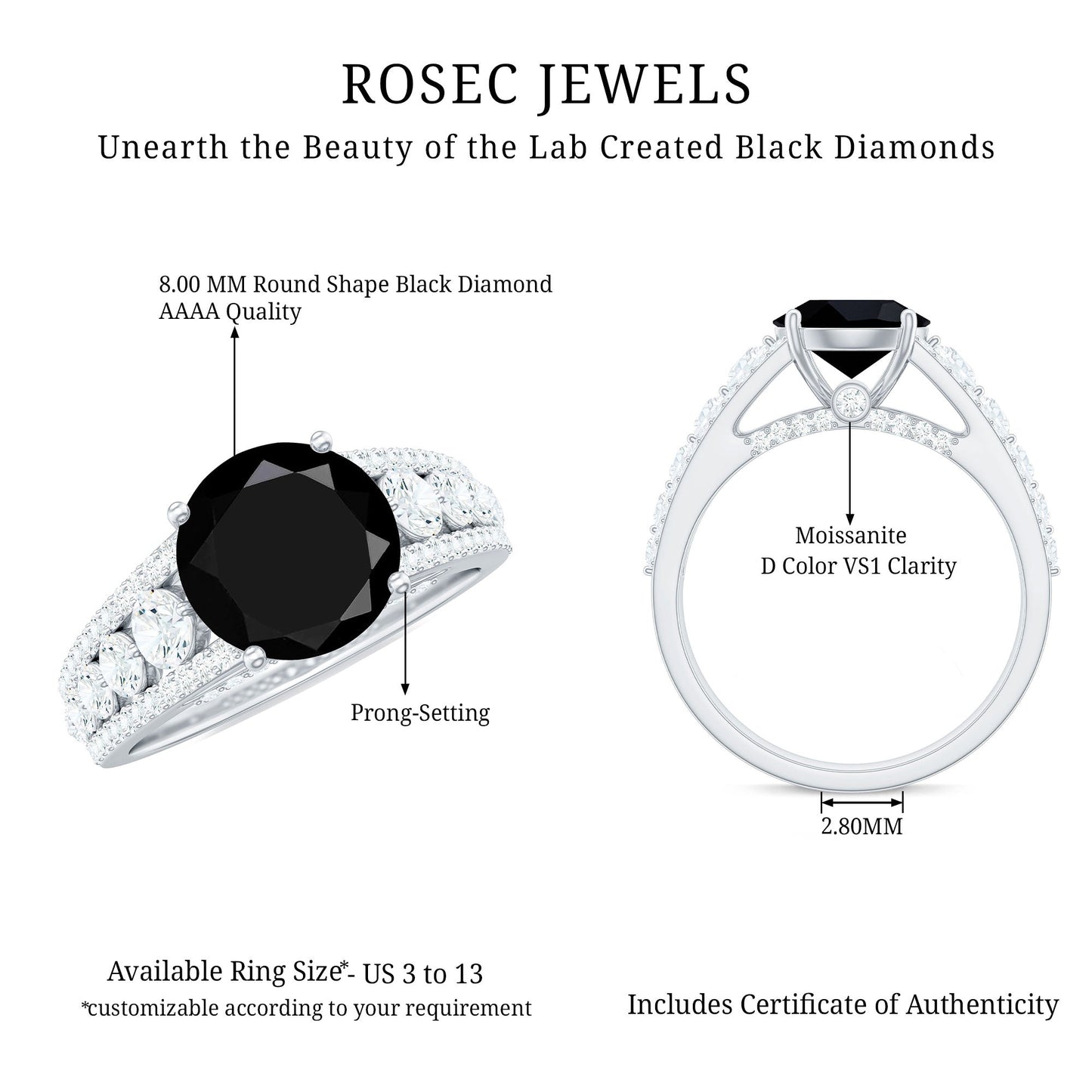 Lab-Created Black Diamond Statement Engagement Ring with Moissanite