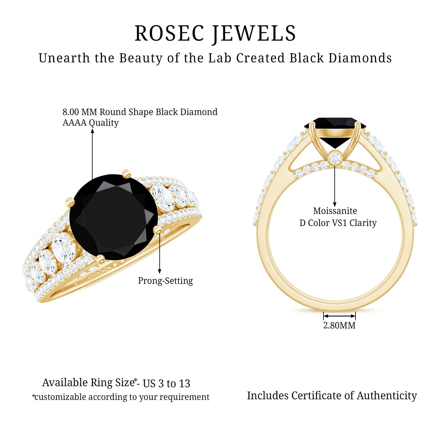 Lab-Created Black Diamond Statement Engagement Ring with Moissanite
