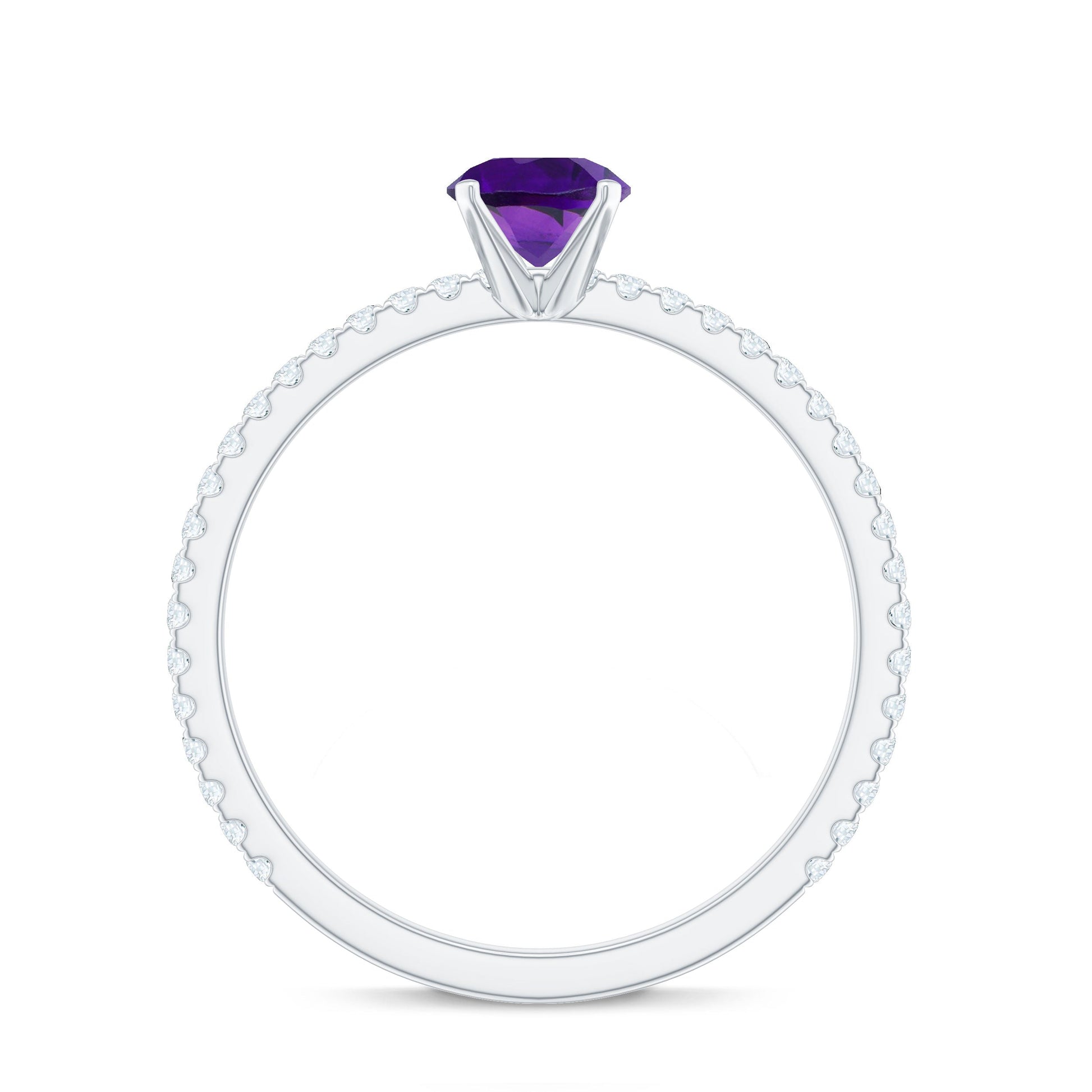 Ring with a purple gemstone on a white background