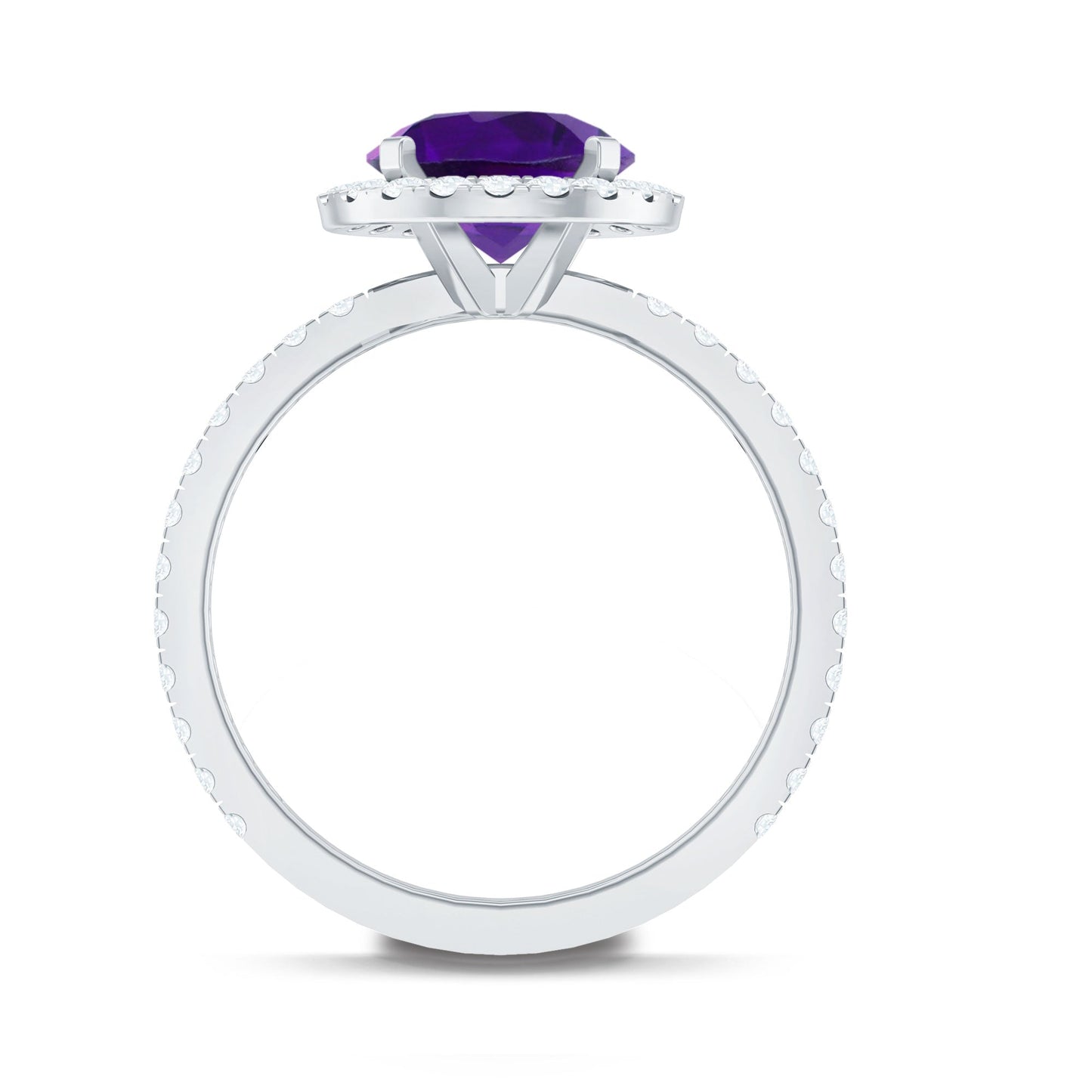 Classic Round Amethyst Engagement Ring with Moissanite Halo