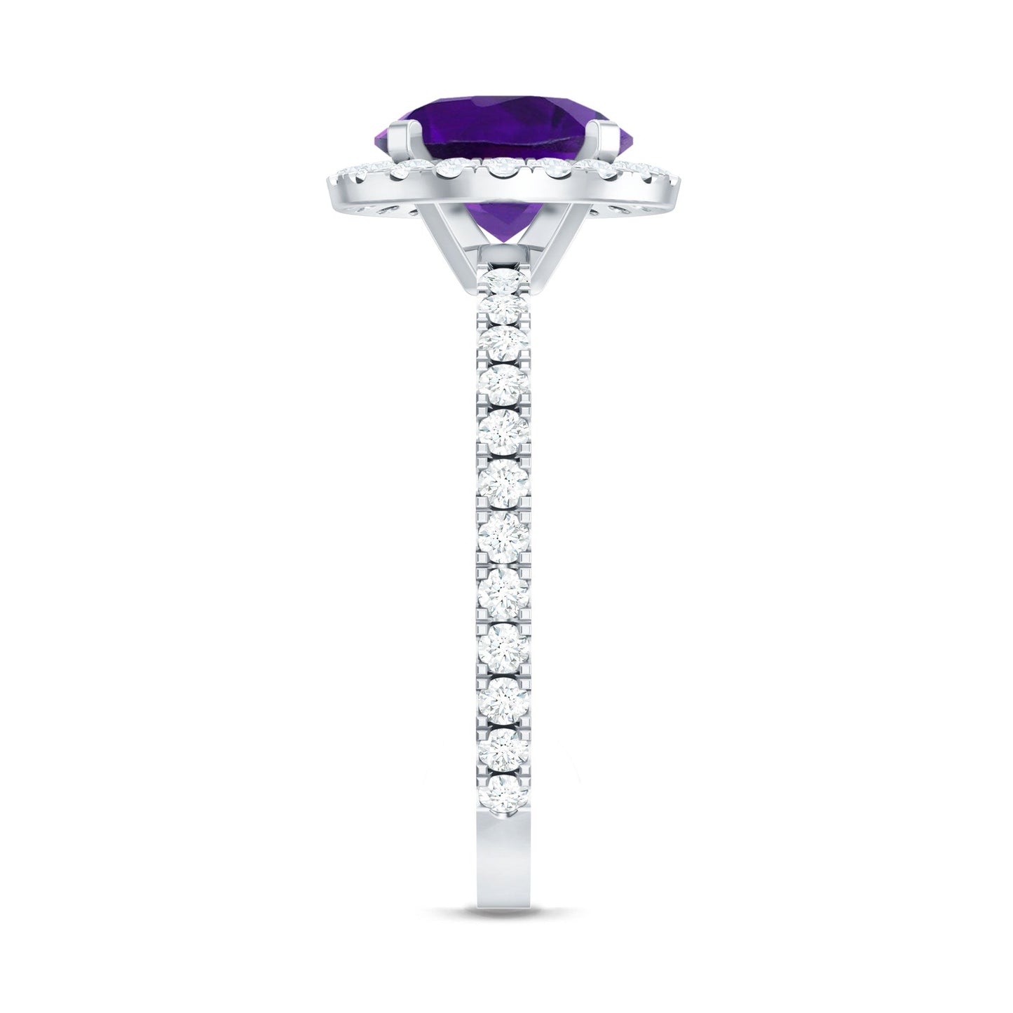 Classic Round Amethyst Engagement Ring with Moissanite Halo