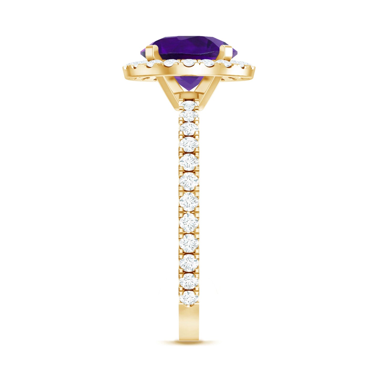 Classic Round Amethyst Engagement Ring with Moissanite Halo