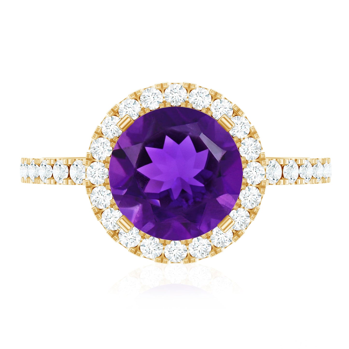Classic Round Amethyst Engagement Ring with Moissanite Halo