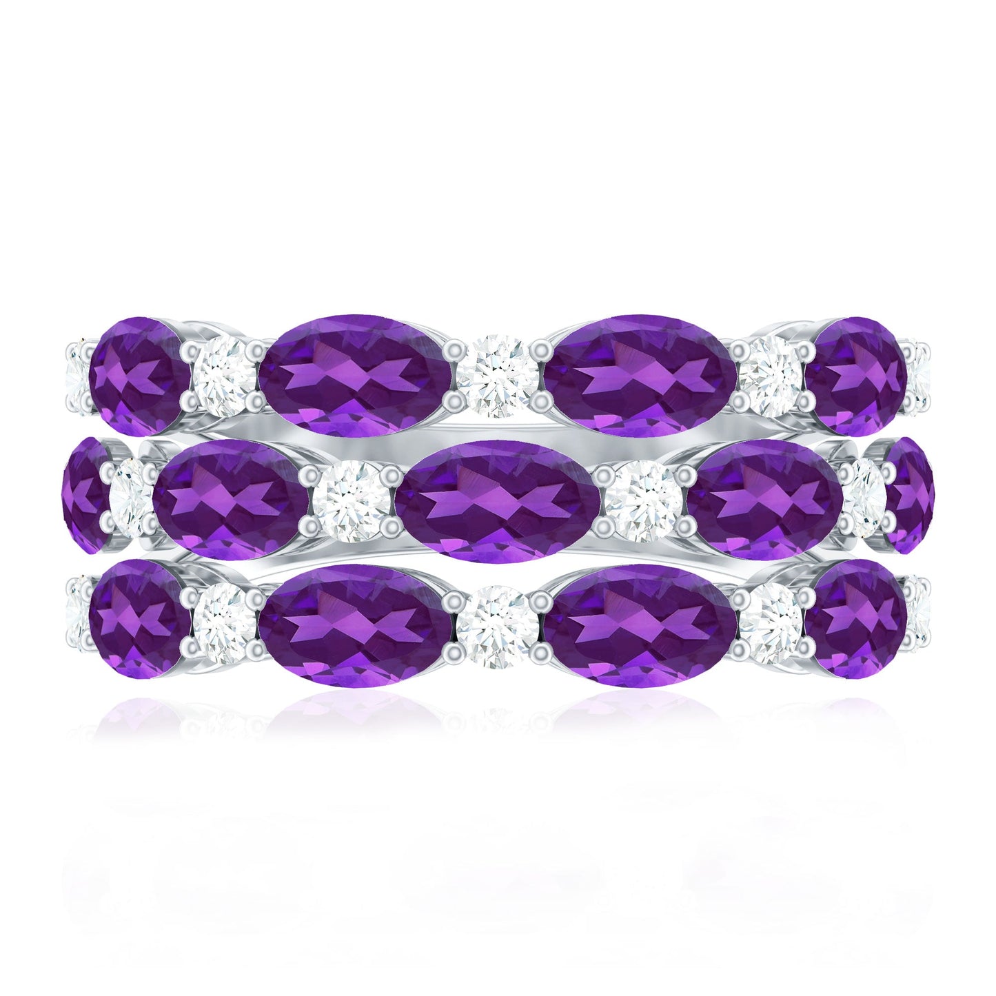 3.50 CT Amethyst and Moissanite Three Row Wedding Band