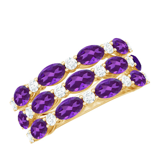 3.50 CT Amethyst and Moissanite Three Row Wedding Band