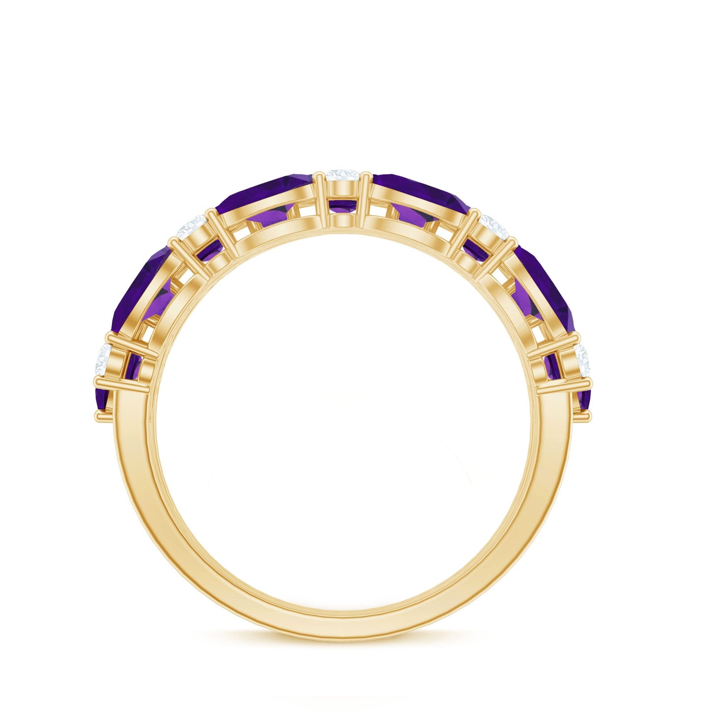 3.50 CT Amethyst and Moissanite Three Row Wedding Band