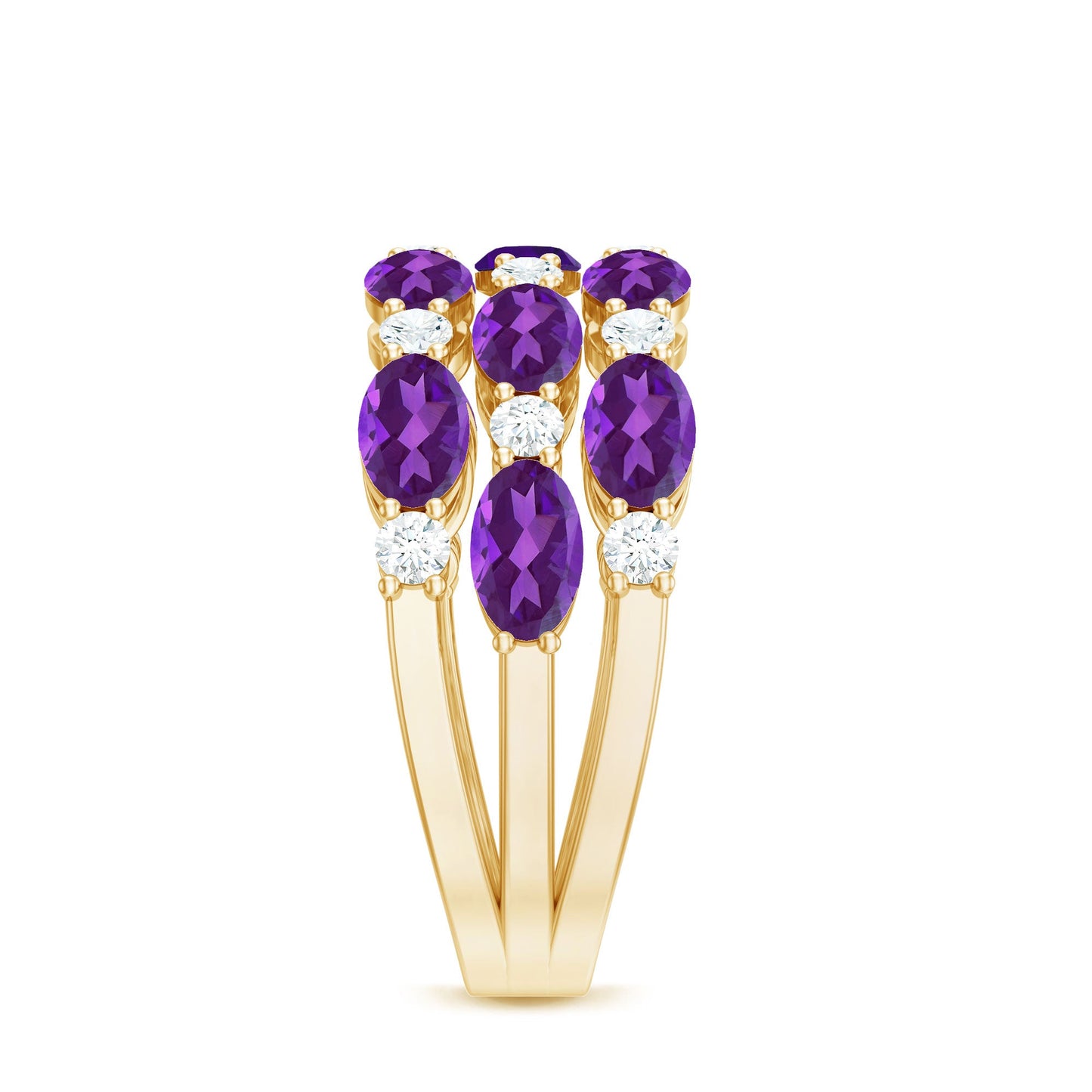 3.50 CT Amethyst and Moissanite Three Row Wedding Band