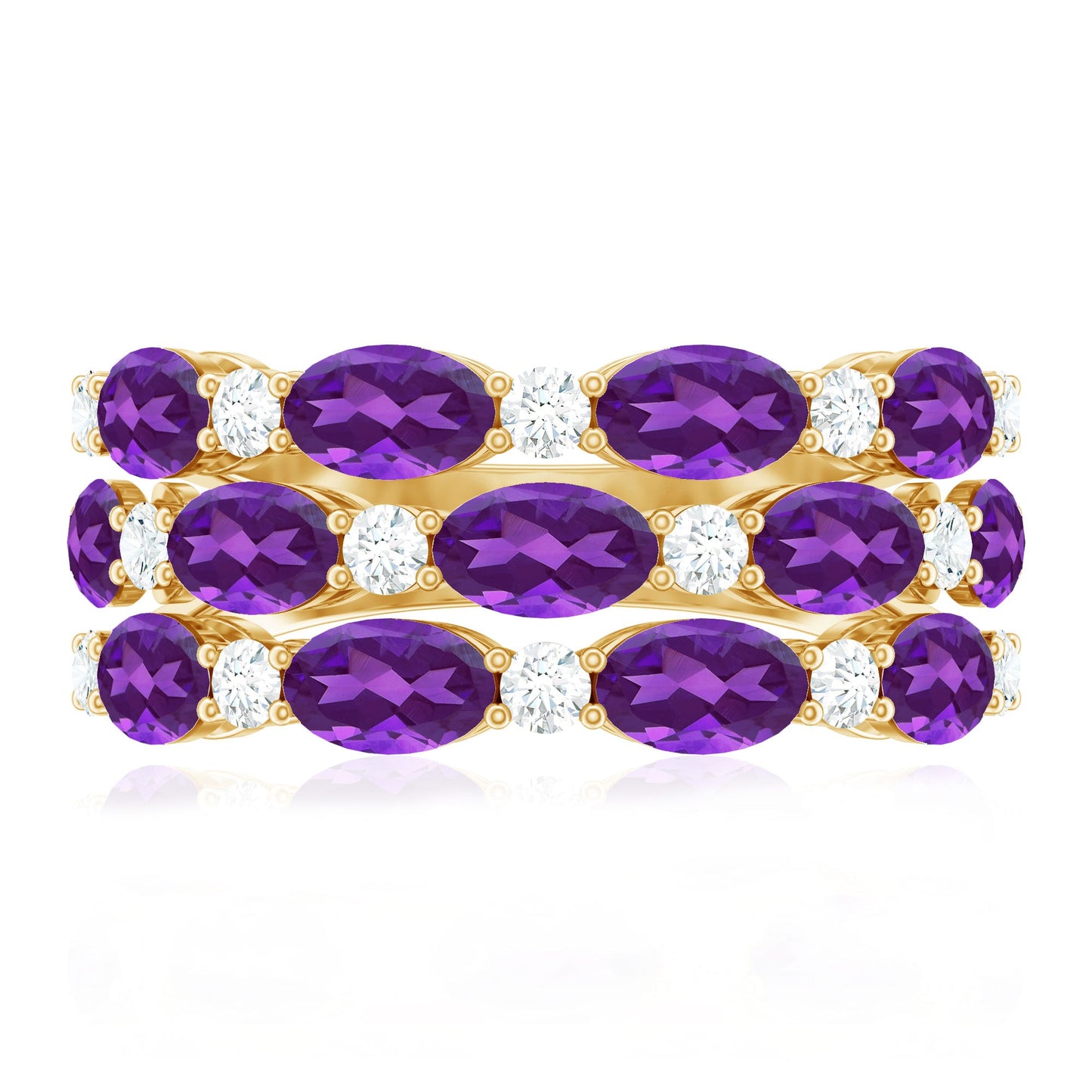 3.50 CT Amethyst and Moissanite Three Row Wedding Band