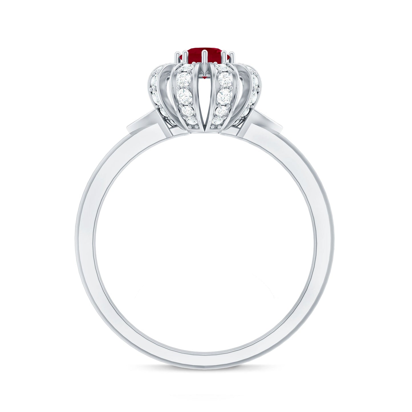 Natural Ruby Flower Engagement Ring with Diamond