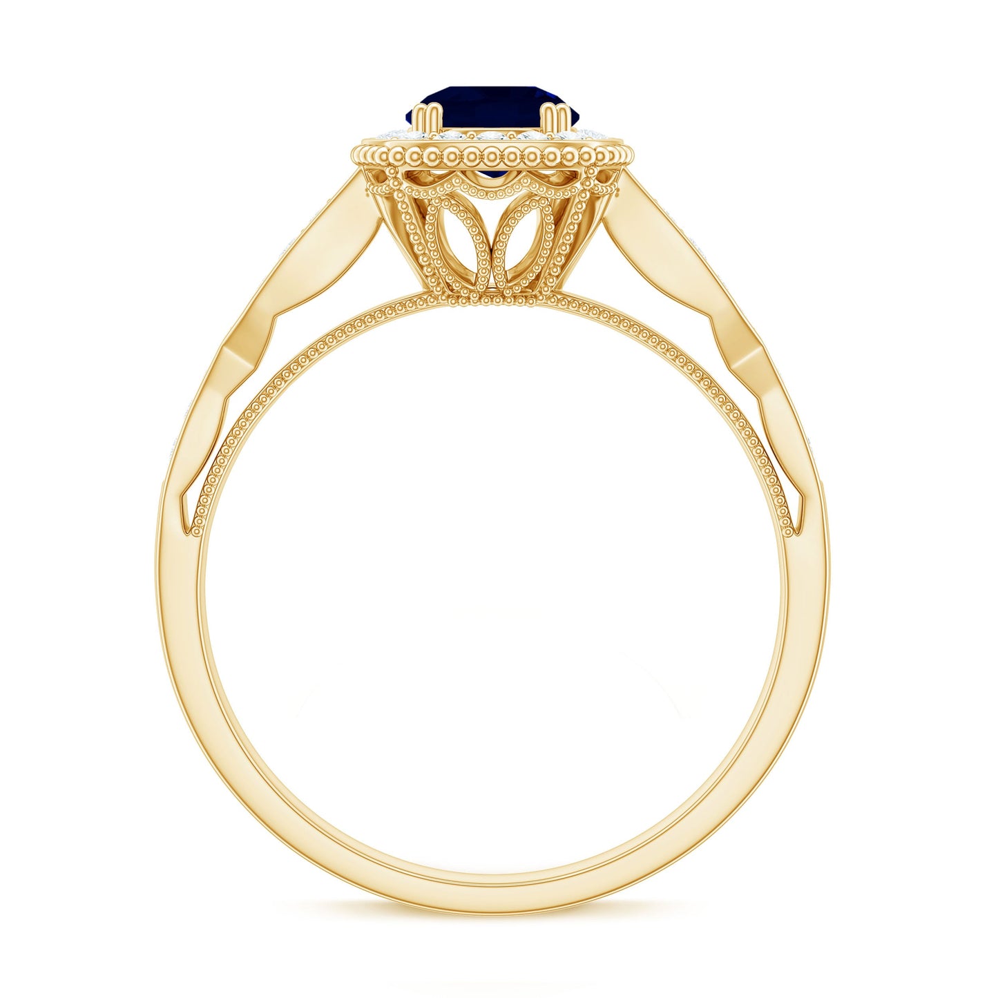 1.25 CT Round Blue Sapphire Antique Engagement Ring with Diamond Halo