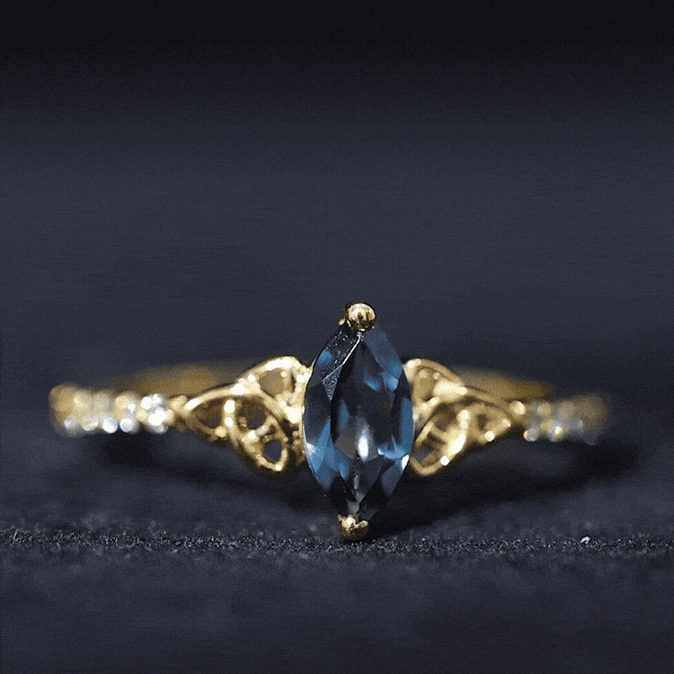 4x8mm Marquise Cut London Blue Topaz Celtic Engagement Ring with Diamond