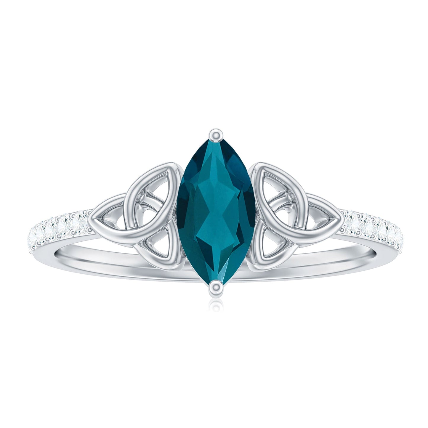 4x8mm Marquise Cut London Blue Topaz Celtic Engagement Ring with Diamond